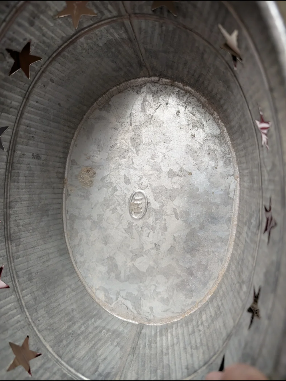 India Handcrafted Galvanized Star-Accent Metal Tub Basket
